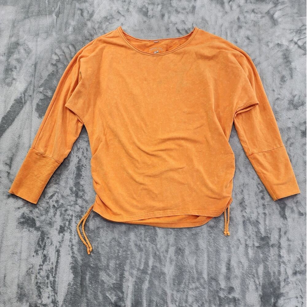 Central Park Top Womens XL‎ Orange Side Ruched Tie Scoop Neck Crop Sleeve Casual